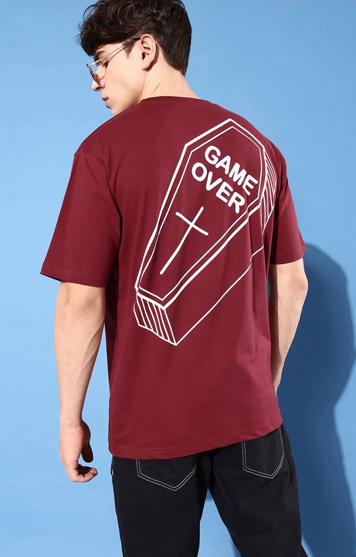 Difference of Opinion | Men's Maroon Cotton Graphic Printed Oversized T-Shirt
