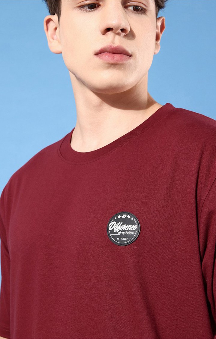 Men's Maroon Cotton Graphic Printed Oversized T-Shirt