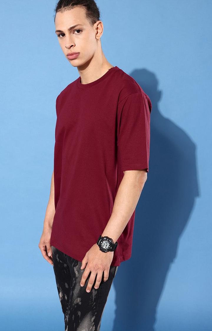 Difference of Opinion | Men's Maroon Cotton Graphic Printed Oversized T-Shirt 3