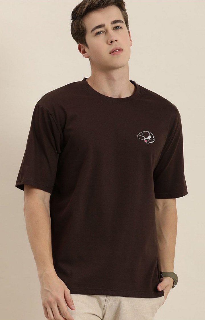 Men's Brown Cotton Graphic Printed Oversized T-Shirt