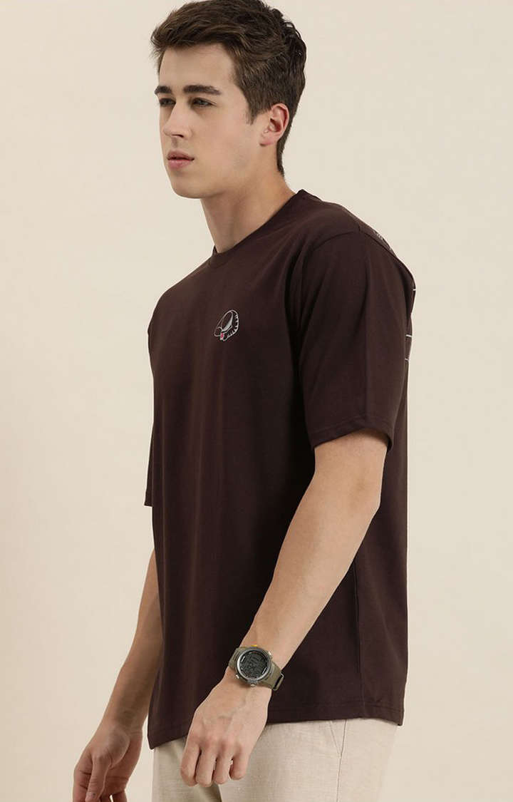 Men's Brown Cotton Graphic Printed Oversized T-Shirt