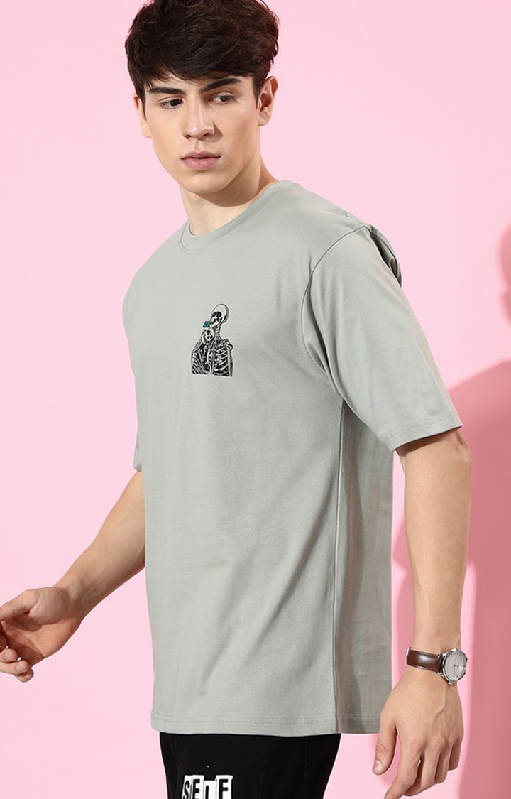 Men's Grey Cotton Graphic Printed Oversized T-Shirt