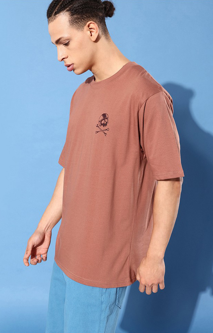 Men's Brown Cotton Graphic Printed Oversized T-Shirt