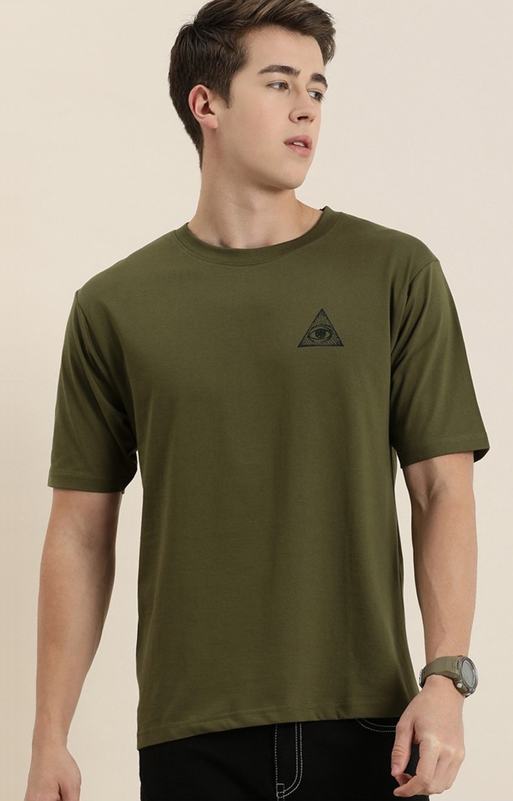 Men's Green Cotton Graphic Printed Oversized T-Shirt