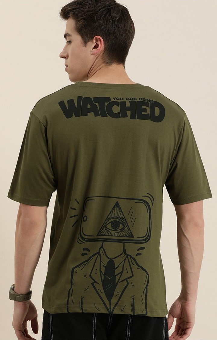 Men's Green Cotton Graphic Printed Oversized T-Shirt
