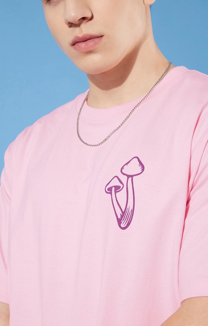 Difference of Opinion | Men's Pink Cotton Graphic Printed Oversized T-Shirt 4