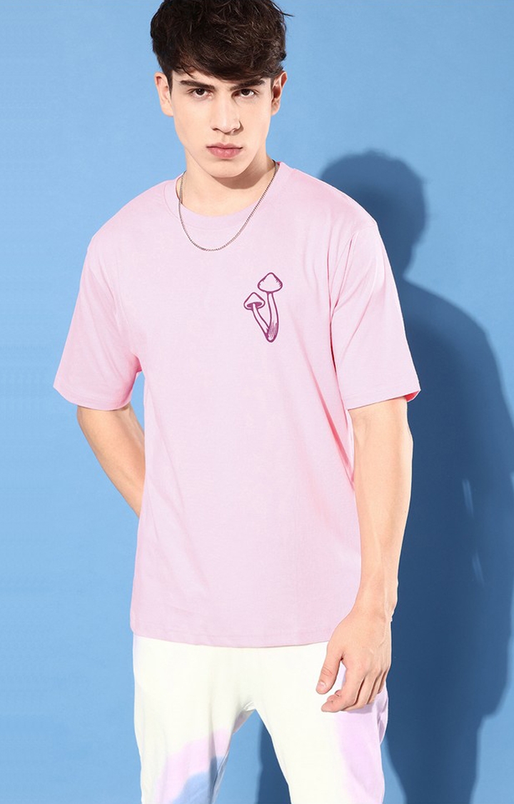 Men's Pink Cotton Graphic Printed Oversized T-Shirt
