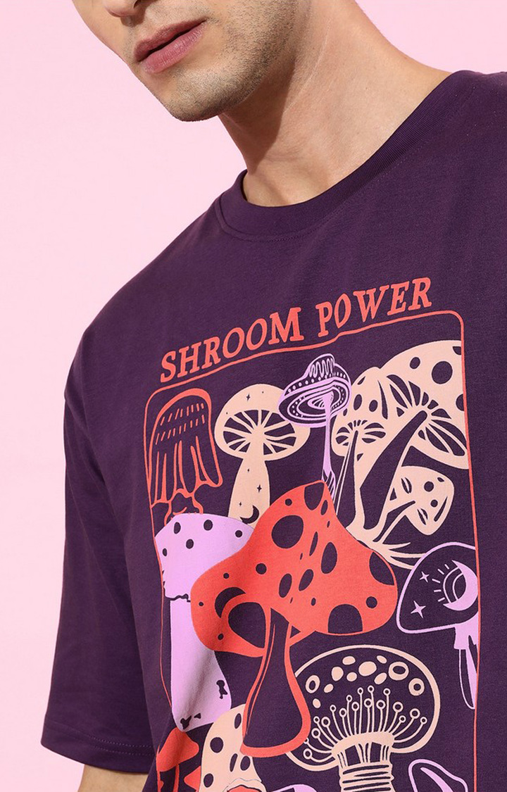 Men's Purple Cotton Graphic Printed Oversized T-Shirt