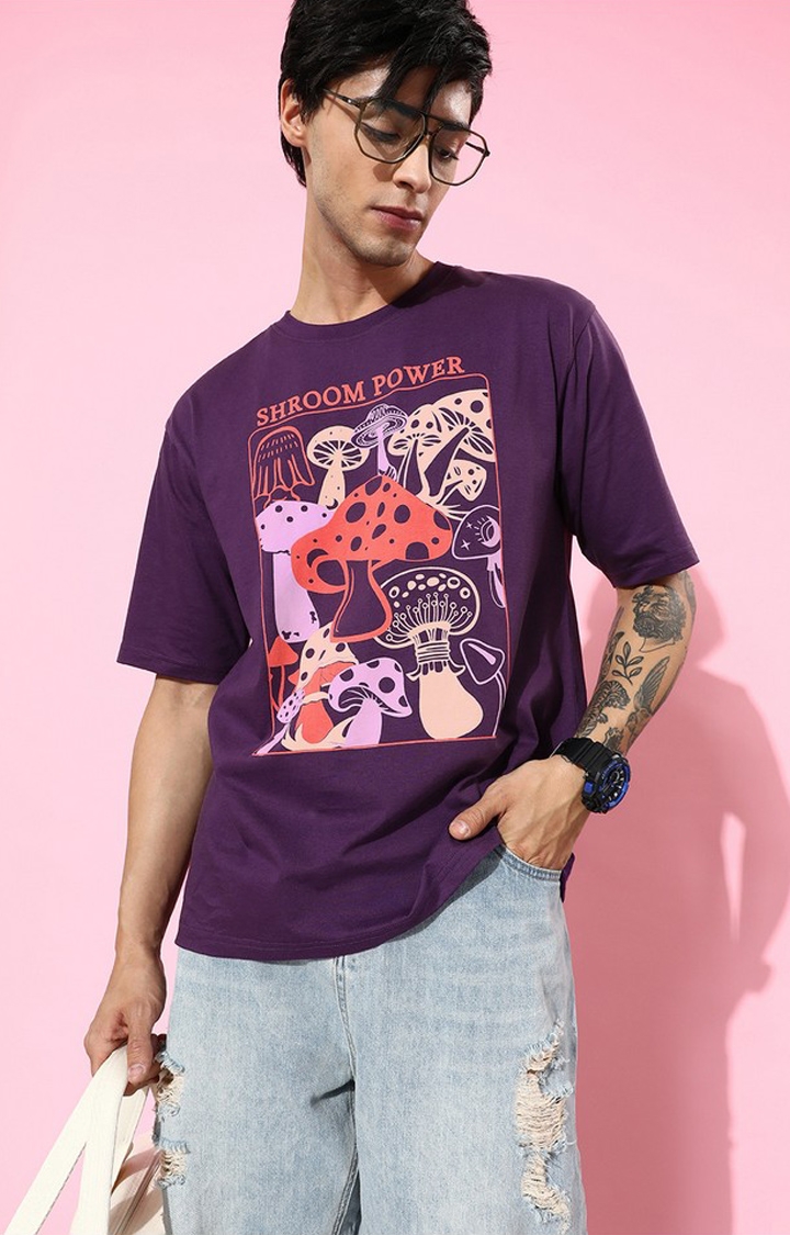 Difference of Opinion | Men's Purple Cotton Graphic Printed Oversized T-Shirt