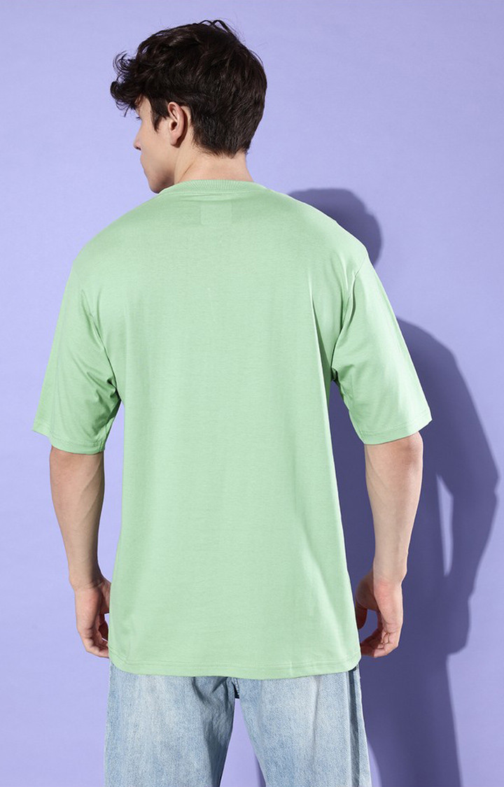Men's Green Cotton Graphic Printed Oversized T-Shirt