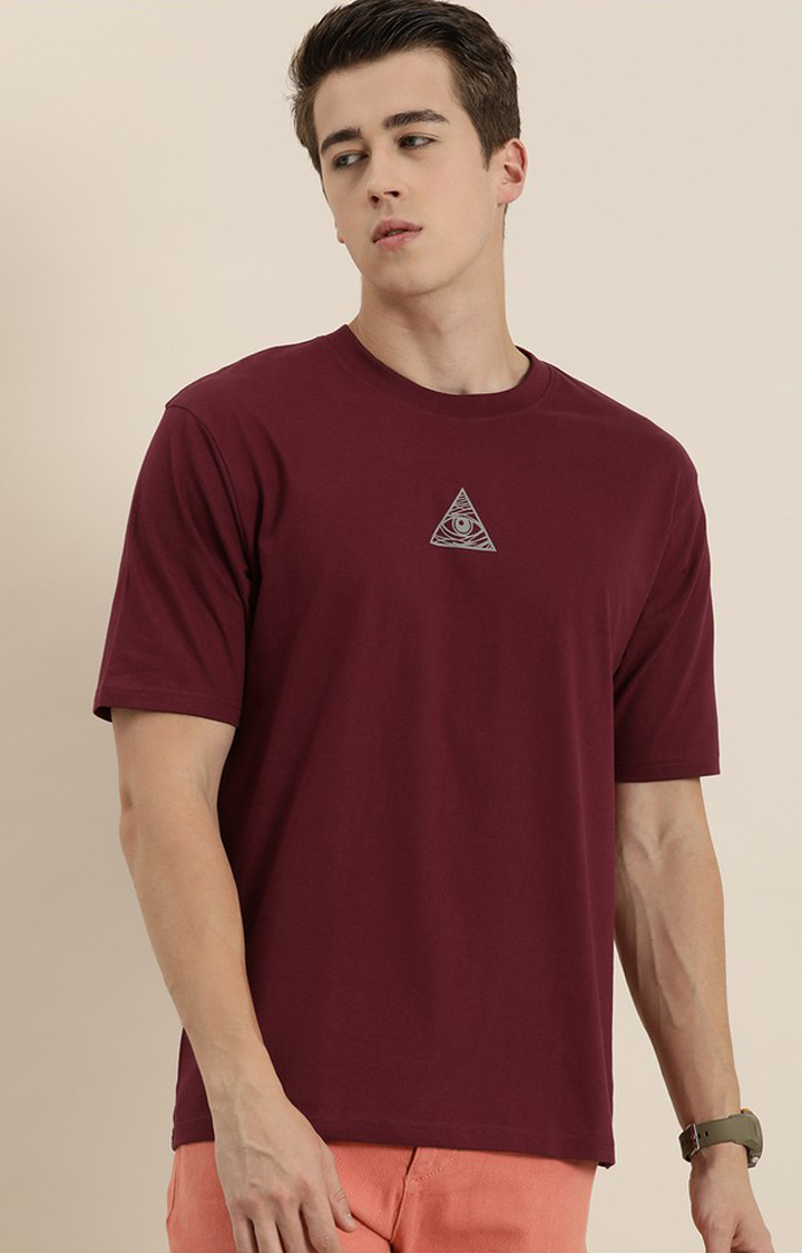 Men's Maroon Cotton Graphic Printed Oversized T-Shirt