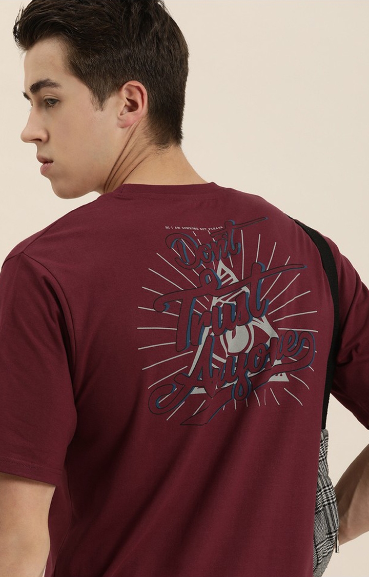 Difference of Opinion | Men's Maroon Cotton Graphic Printed Oversized T-Shirt
