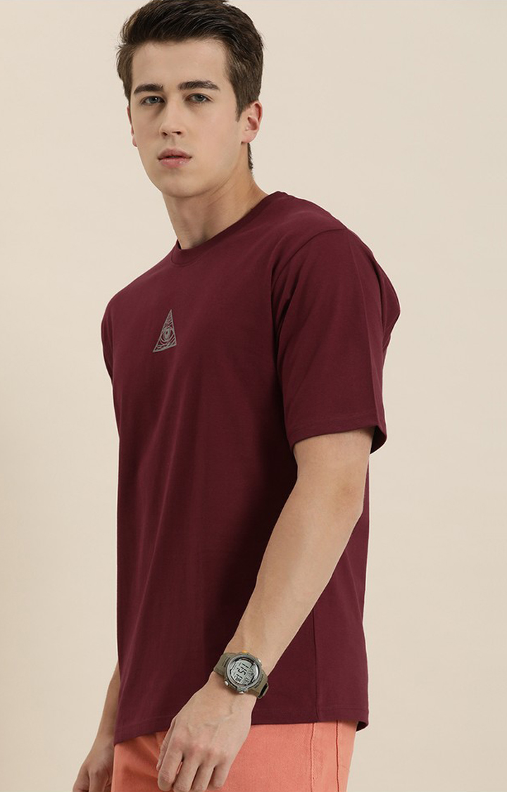 Men's Maroon Cotton Graphic Printed Oversized T-Shirt