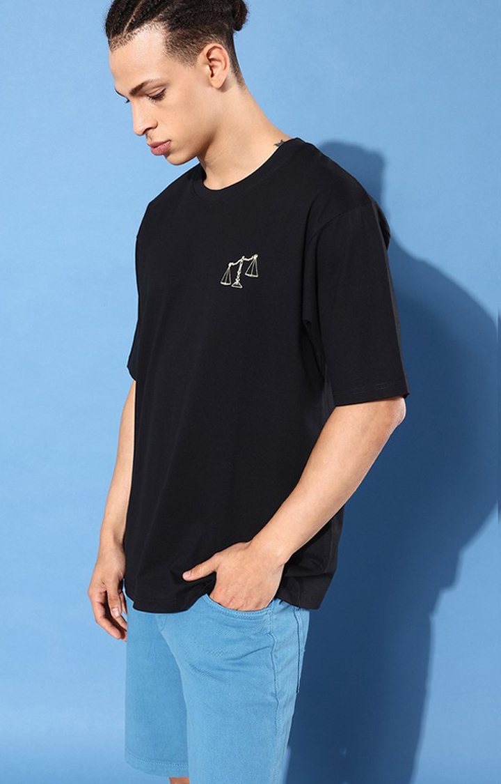 Difference of Opinion | Men's Black Cotton Graphic Printed Oversized T-Shirt 3