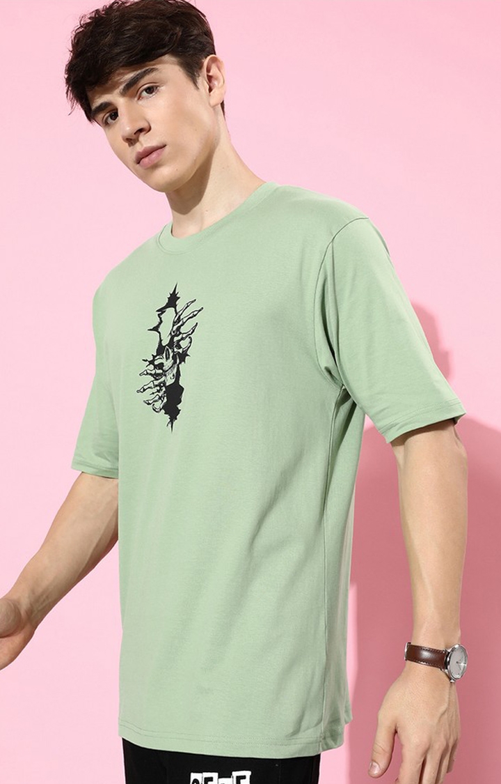 Difference of Opinion | Men's Green Cotton Graphic Printed Oversized T-Shirt 3