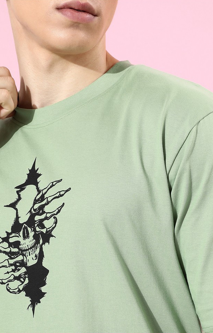 Difference of Opinion | Men's Green Cotton Graphic Printed Oversized T-Shirt 4