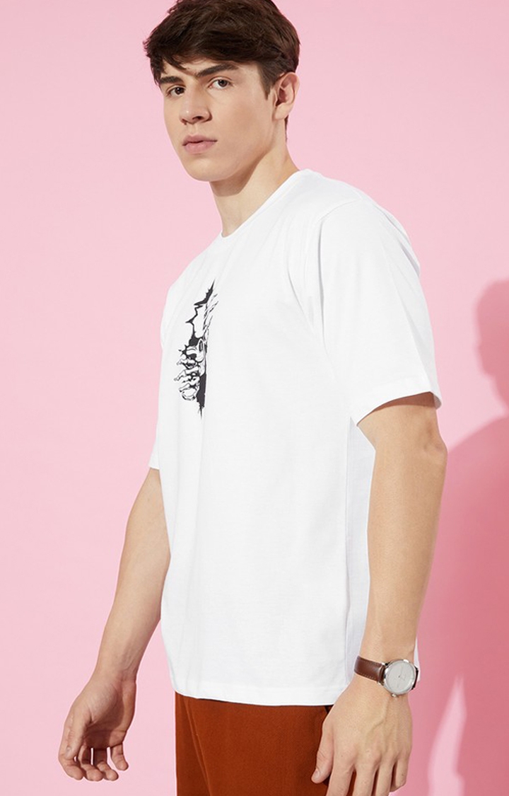 Men's White Cotton Graphic Printed Oversized T-Shirt