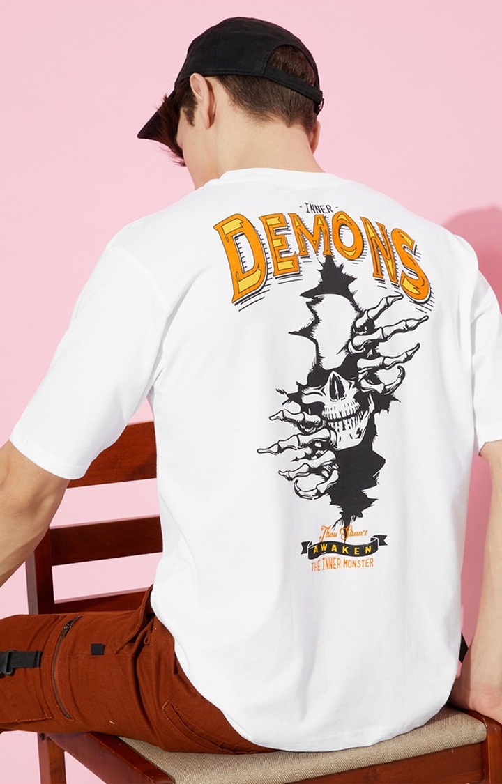 Difference of Opinion | Men's White Cotton Graphic Printed Oversized T-Shirt