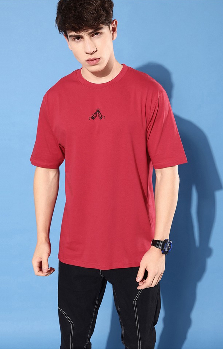 Difference of Opinion | Men's Red Cotton Graphic Printed Oversized T-Shirt 2
