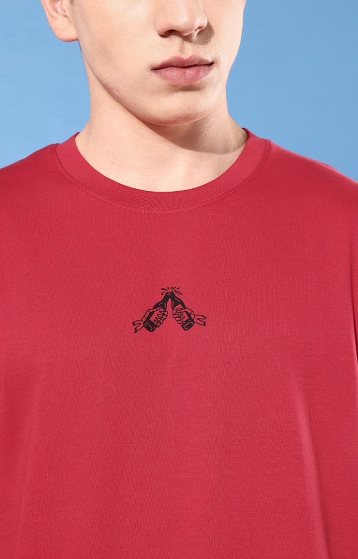 Difference of Opinion | Men's Red Cotton Graphic Printed Oversized T-Shirt 4