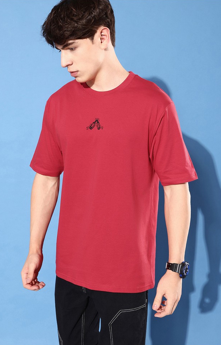 Difference of Opinion | Men's Red Cotton Graphic Printed Oversized T-Shirt 3