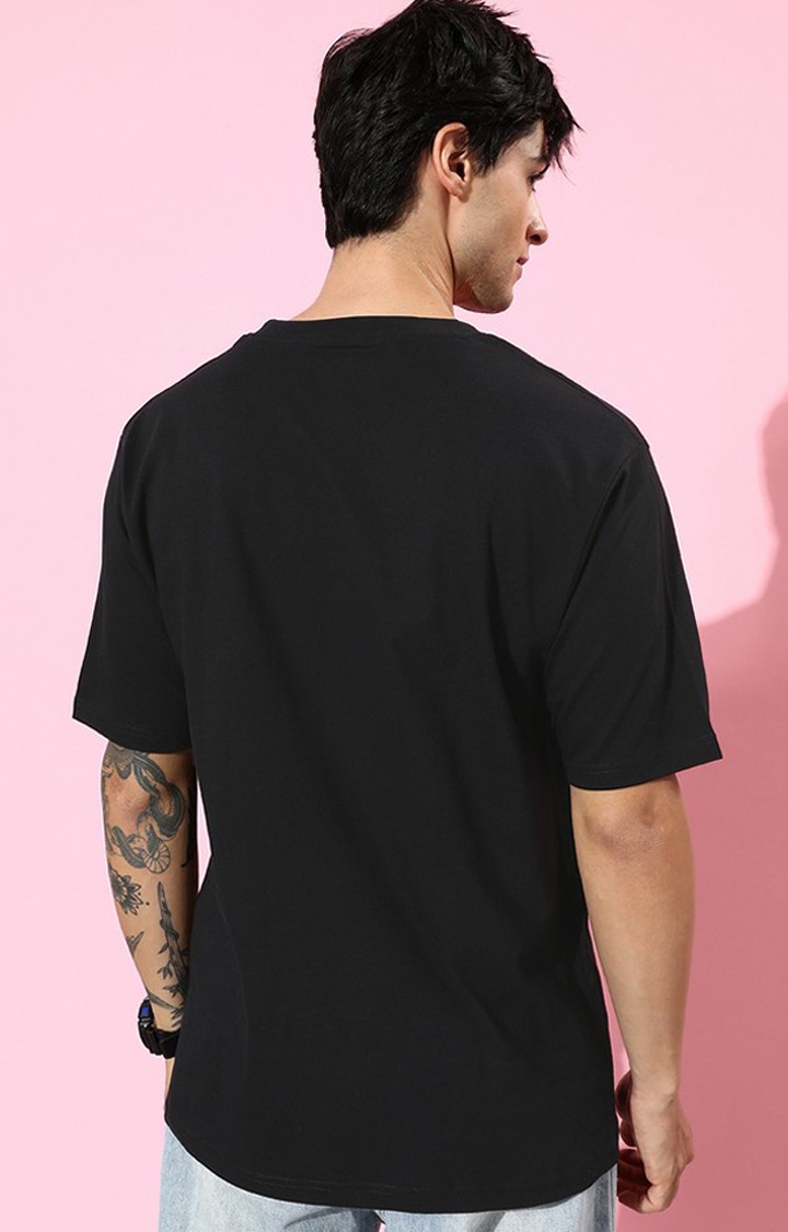 Men's Black Cotton Graphic Printed Oversized T-Shirt