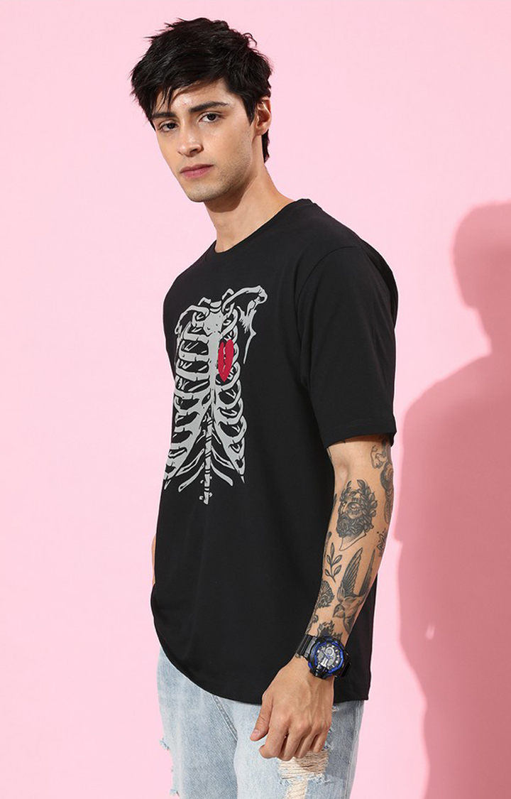 Men's Black Cotton Graphic Printed Oversized T-Shirt