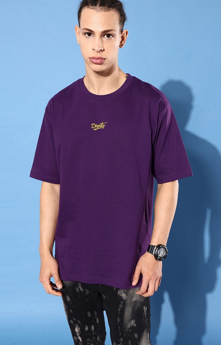 Difference of Opinion | Men's Purple Cotton Graphic Printed Oversized T-Shirt 2