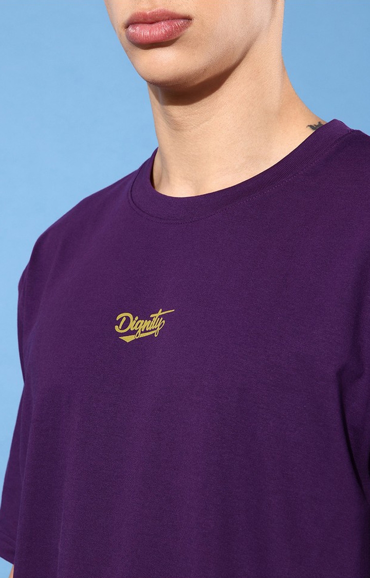 Difference of Opinion | Men's Purple Cotton Graphic Printed Oversized T-Shirt 4