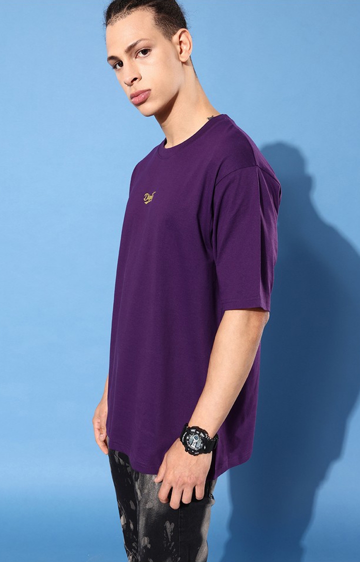 Difference of Opinion | Men's Purple Cotton Graphic Printed Oversized T-Shirt 3