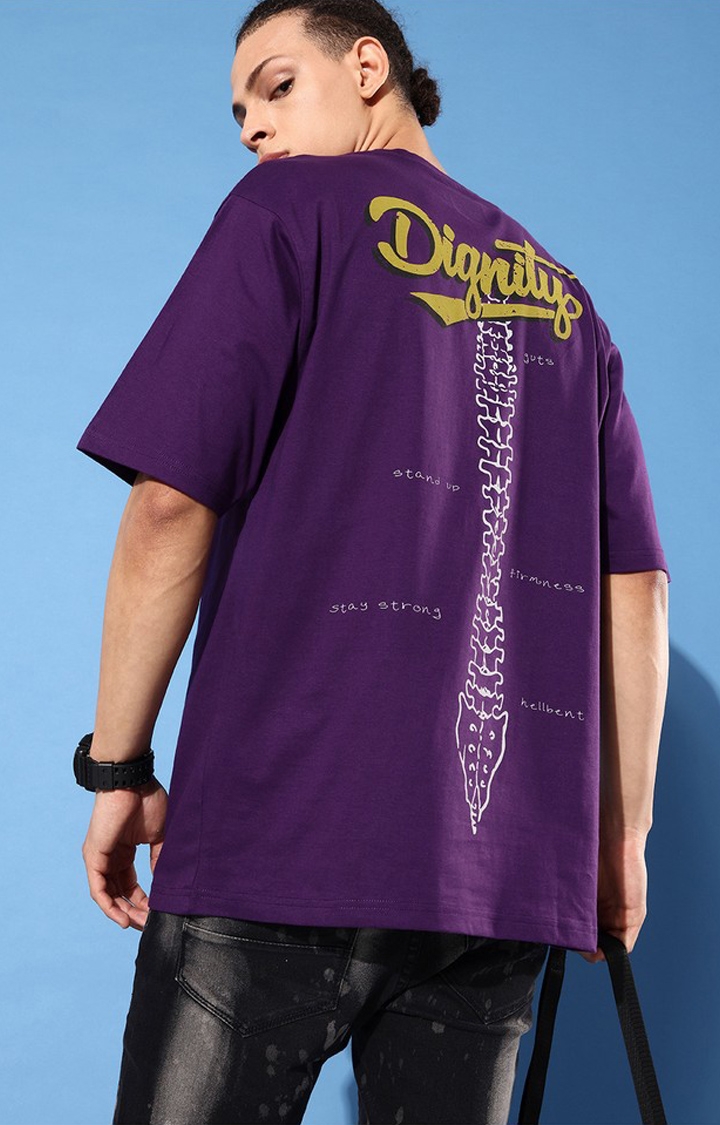 Difference of Opinion | Men's Purple Cotton Graphic Printed Oversized T-Shirt 0