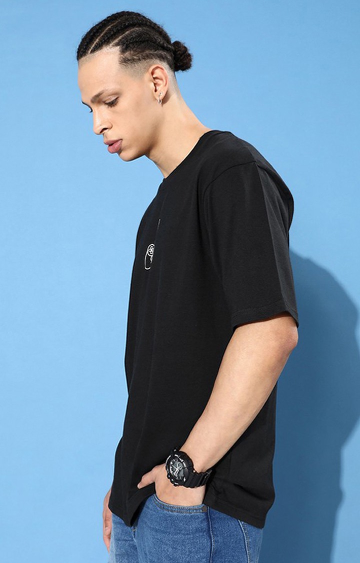 Men's Black Cotton Graphic Printed Oversized T-Shirt