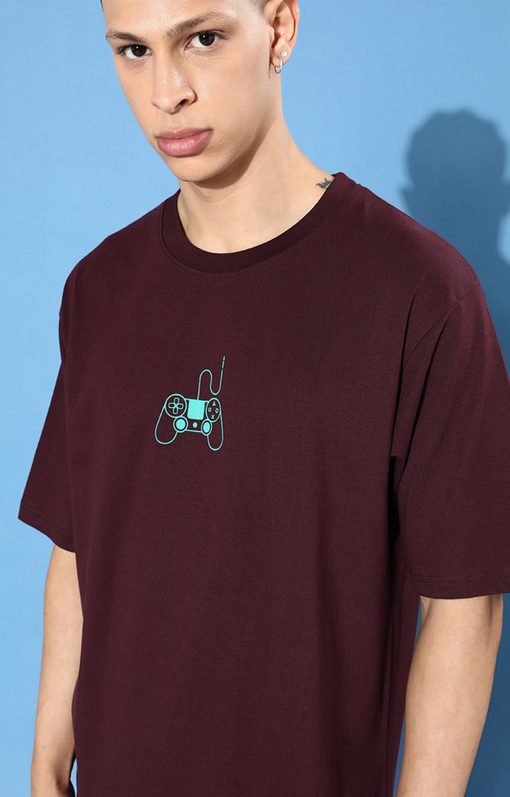 Men's Maroon Cotton Graphic Printed Oversized T-Shirt