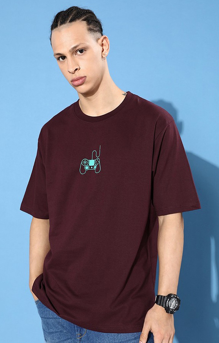 Men's Maroon Cotton Graphic Printed Oversized T-Shirt