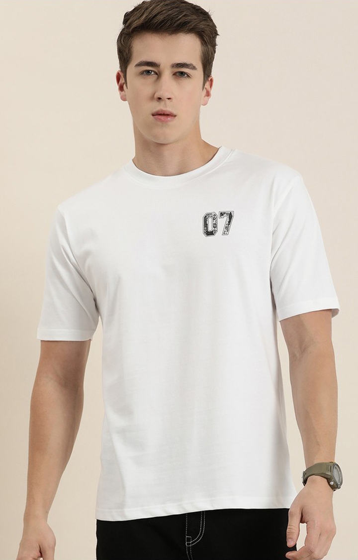 Men's White Cotton Printed Oversized T-Shirt