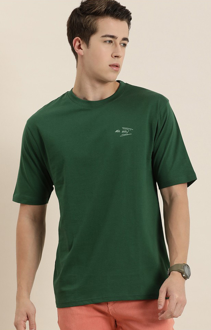 Men's Green Cotton Graphic Printed Oversized T-Shirt