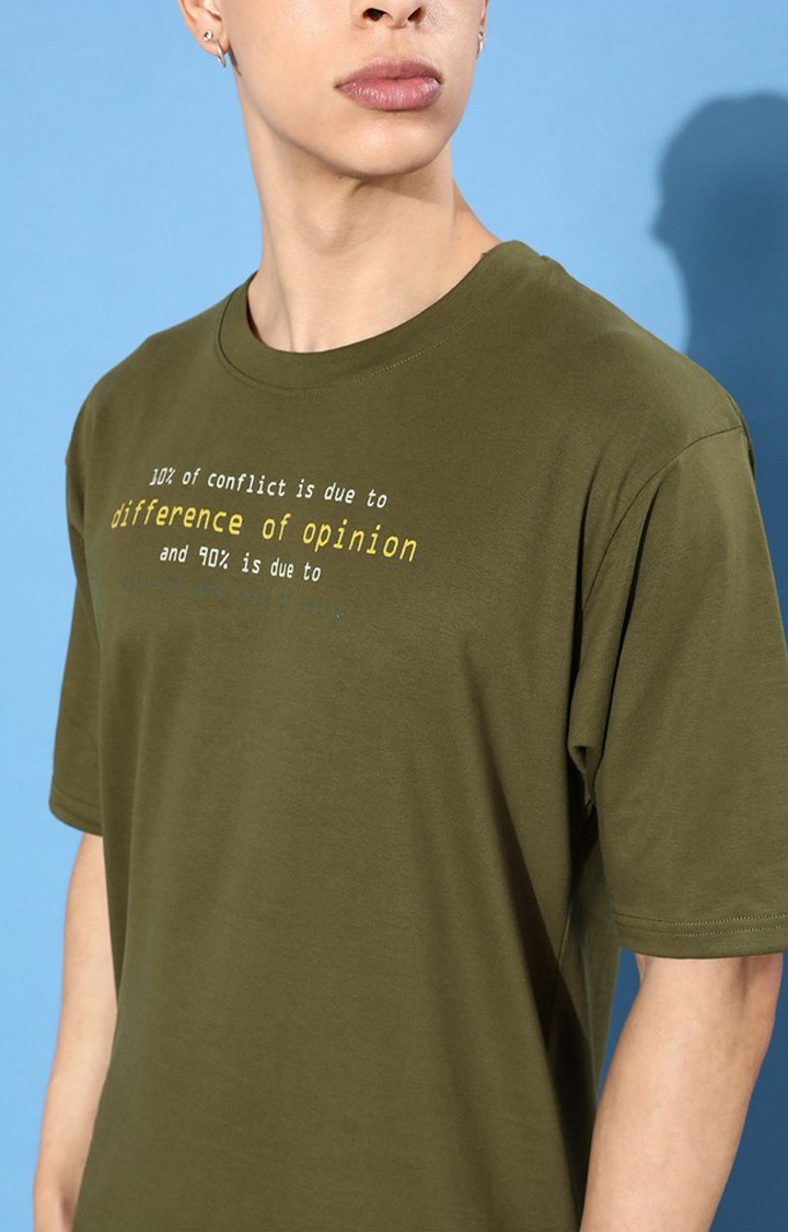 Men's Green Cotton Graphic Printed Oversized T-Shirt