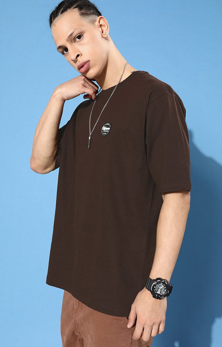 Men's Brown Cotton Graphic Printed Oversized T-Shirt