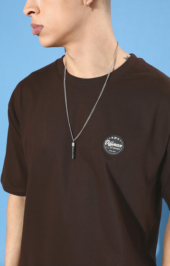 Men's Brown Cotton Graphic Printed Oversized T-Shirt