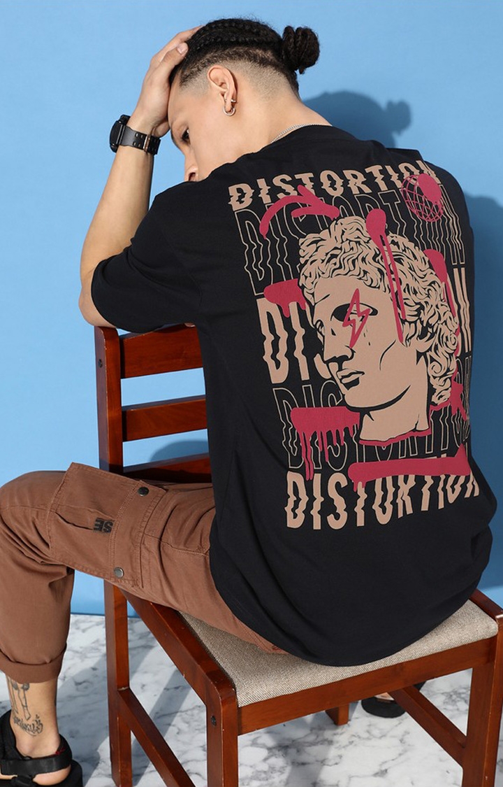 Difference of Opinion | Men's Black Cotton Graphic Printed Oversized T-Shirt 0