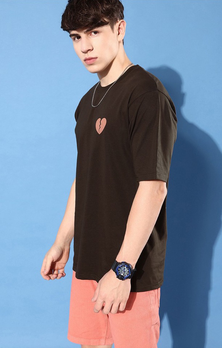 Men's Brown Cotton Graphic Printed Oversized T-Shirt