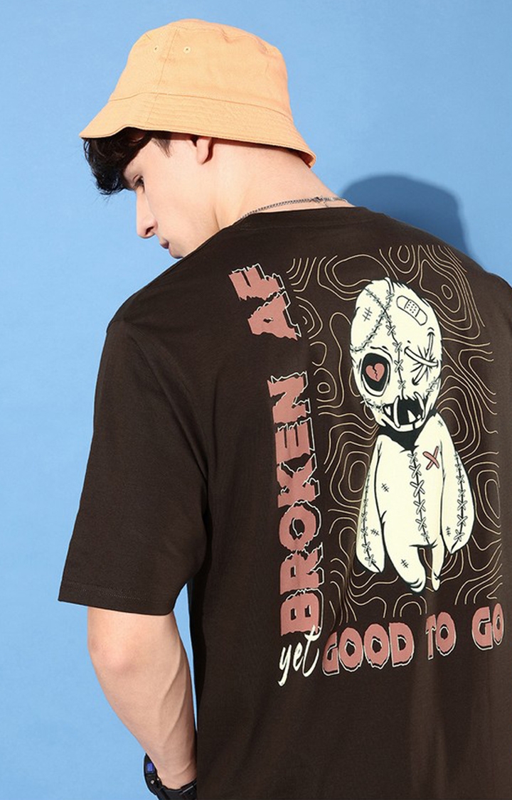 Difference of Opinion | Men's Brown Cotton Graphic Printed Oversized T-Shirt