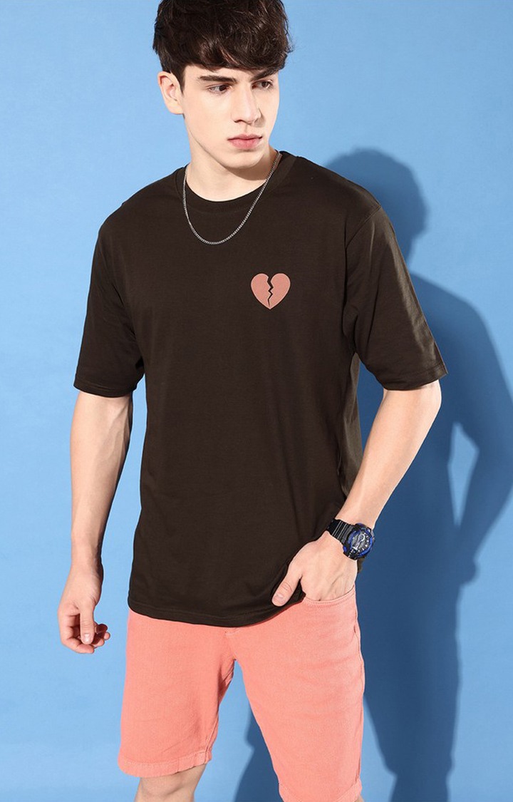 Men's Brown Cotton Graphic Printed Oversized T-Shirt