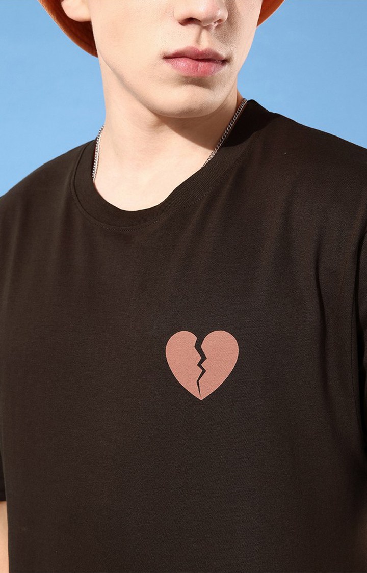 Men's Brown Cotton Graphic Printed Oversized T-Shirt