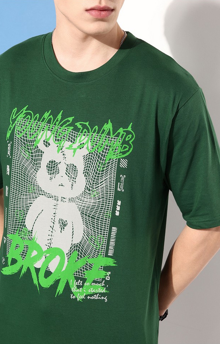 Difference of Opinion | Men's Green Cotton Graphic Printed Oversized T-Shirt 4