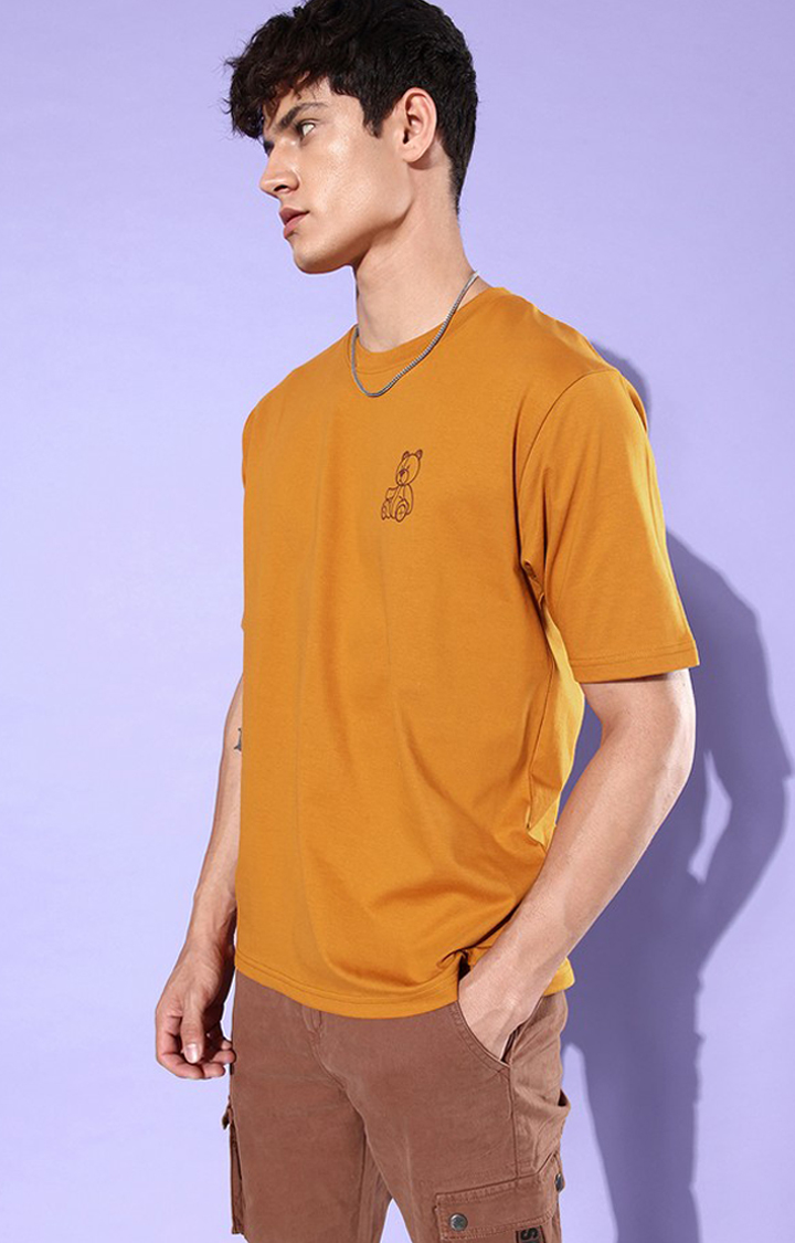 Men's Brown Cotton Graphic Printed Oversized T-Shirt