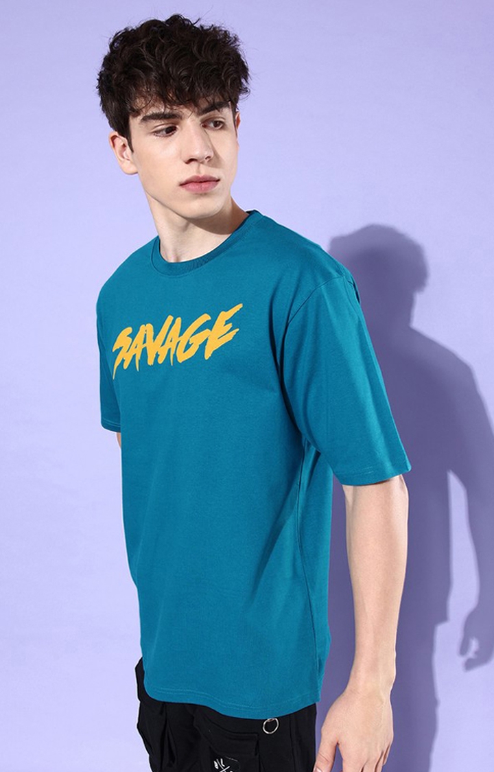 Difference of Opinion | Men's Blue Cotton Graphic Printed Oversized T-Shirt 3