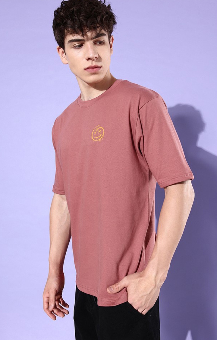 Difference of Opinion | Men's Pink Cotton Graphic Printed Oversized T-Shirt 3