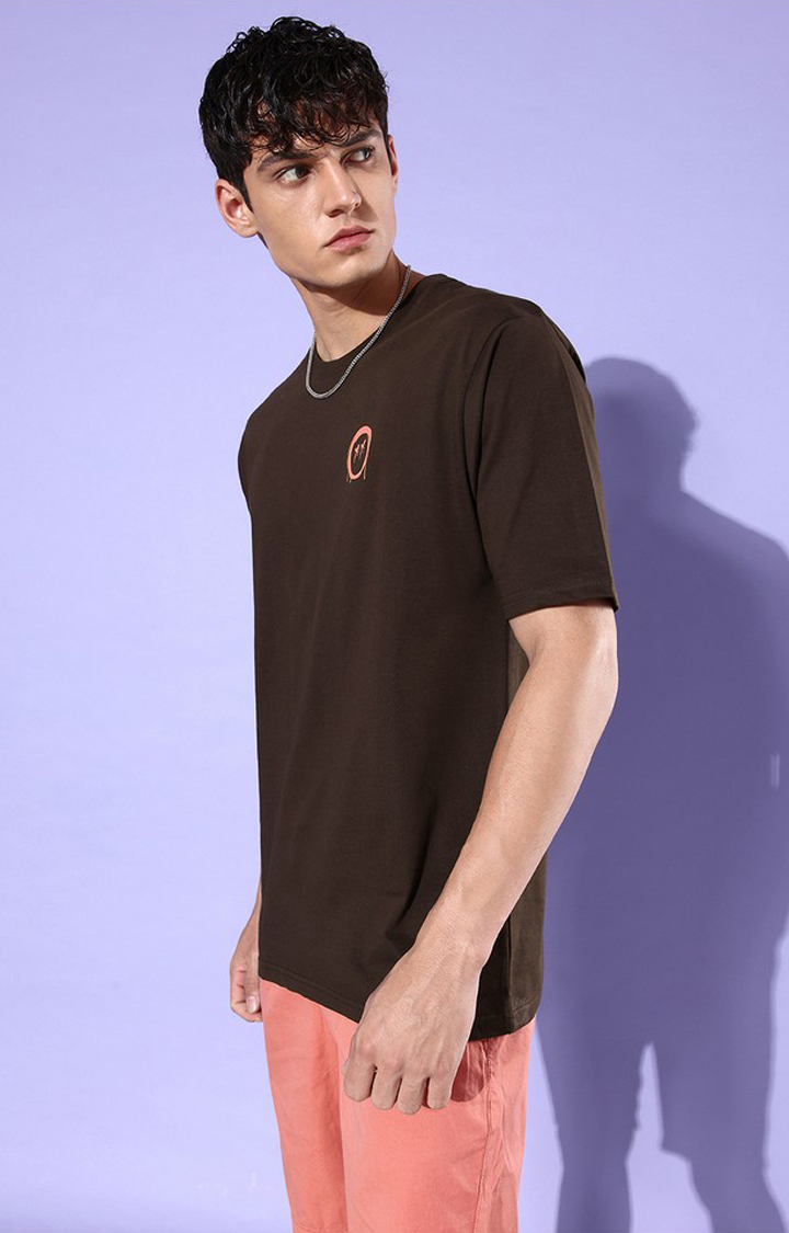 Men's Brown Cotton Graphic Printed Oversized T-Shirt