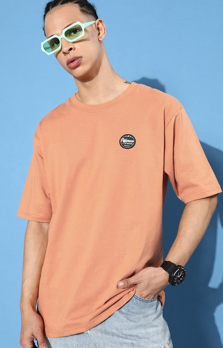 Men's Brown Cotton Graphic Printed Oversized T-Shirt